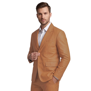 Conjunto de traje de cuero color canela para hombre, blazer de solapa con muescas y pantalones, conjunto de dos piezas para negocios - Product Image 4