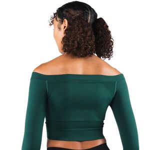 Green <b>womens</b> Seamless Long Sleeve Crop <b>Top</b> <b>Compression</b> Gym Shirt Fitness Yoga Workout Activewear Stretch Athletic Training - Product Image 2