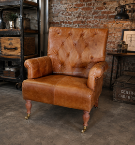 Modern High <b>Back</b> Genuine Leather Arm <b>Chair</b> with Ergonomic <b>Support</b> Wide Armrests Solid Wood Frame Luxury Lounge <b>Chair</b> - Product Image 2