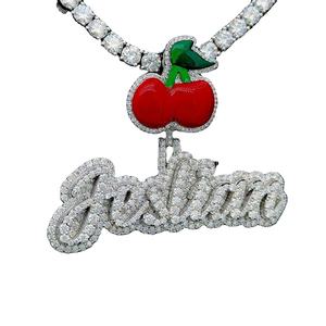 Colgante de diamante de fianza de fruta Plata maciza Iced Out Diamond Logo Bail Night Glow in Darkness Nombre de esmalte Colgante de diamante personalizado - Product Image 1