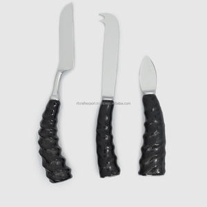 Ensemble de couverts en acier inoxydable de style moderne écologique poignée en corne noire vaisselle décorative fantaisie mariages miroir RF artisanat - Product Image 2