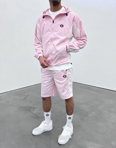 Chaqueta Cortavientos con Capucha de Peso Medio para Hombre, Rosa y Blanco con Bloques de Color, Casual, Transpirable, con Cierre de Cremallera, Ropa Deportiva de Invierno - Product Image 4
