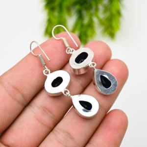 ต่างหูห่วงไพลินสีน้ำเงิน เงินแท้ 925 หรูหรา - Product Image 3