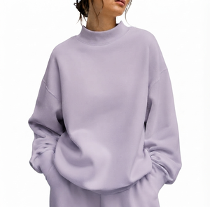 เสื้อสเวตเตอร์คอเต่าทรงโอเวอร์ไซส์สำหรับผู้หญิง สีพื้น แขนยาว ทรงหลวม ผ้าถัก คอตตอน ใส่สบายๆ ในฤดูใบไม้ร่วง - Product Image 1
