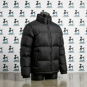 Men's Black Quilted Puffer <b>Jacket</b> Stand Collar Zipper Closure Thick Winter Casual Loose Fit Windproof Solid Color - Product Image 3