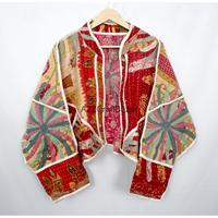 Veste matelassée Kantha faite à la main pour femmes, style bohème hippie, patchwork, 100% coton pur, motif floral vintage, automne-hiver, écologique