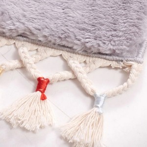 Tapis de bain bohème en coton, couleur unie, rectangulaire, antidérapant, avec support en tissu enduit de PVC, pompons, moderne, réversible, pour hôtel/bureau/maison - Product Image 3