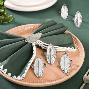 Juego de 6 Anillos para Servilletas de Latón Plateado Vintage, 4.5cm, Diseño de Hoja de Mango, Decoración de Lujo para Navidad y Bodas, para Restaurantes - Product Image 6