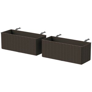 Set di 2 Vasi da Fiori da 20 Pollici con Ganci e Fori di Drenaggio, Effetto Rattan Marrone per Recinzioni - Product Image 1
