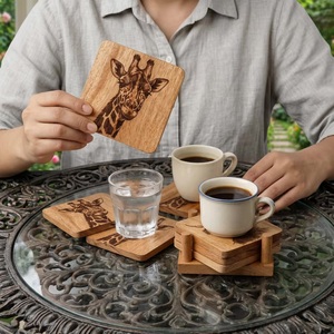 Juego de Posavasos Cuadrados de Madera con Diseño Rústico, Hechos a Mano, 10 cm de Diámetro, Decoración Novedosa, Marca de Arte con Cuentas - Product Image 4