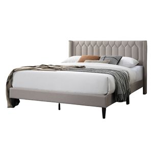 Moderna Struttura Letto Queen Size con Testiera Imbottita in Tessuto Marrone Chiaro con Design a Diamante Unico, Stile Accattivante e Distintivo - Product Image 6