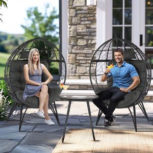 Oversized Wicker Egg Chair with Soft Cushions Indoor Outdoor Teardrop Cuddle Seat for Patio Porch Backyard Roo Deck Living Space - Product Image 2