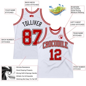 Camiseta de baloncesto blanca personalizada con ribete rojo, nombre y número del equipo sublimados, camiseta sin mangas de malla transpirable para adultos unisex - Product Image 6