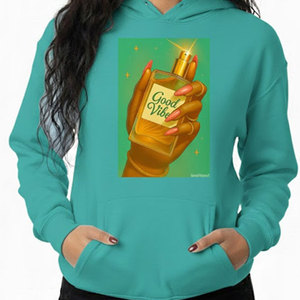 Sudadera con Capucha Color Verde Azulado para Mujer con Estampado de Perfume Good Vibes, Sudadera de Algodón para Otoño - Product Image 3