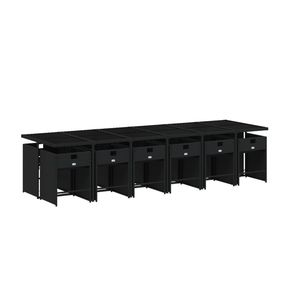 Set da Pranzo da Esterno in Polyrattan Nero con Cuscini Crema, 10 Posti, Arredamento da Giardino Stile Contemporaneo - Product Image 3