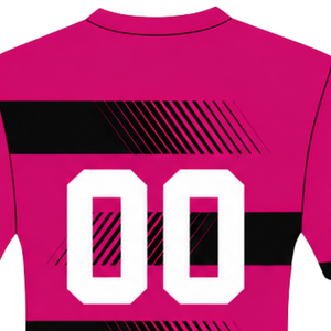 Maillot de rugby rose vif et noir à manches courtes, col rond, rayé, uniforme d'équipe personnalisé, respirant, pour l'entraînement et la performance sportive - Product Image 4