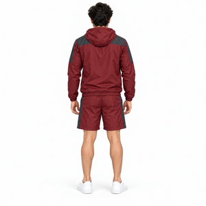 Unisex Maroon Windbreaker Tracksuit Hooded Full Sleeve Quick Dry Polyester/Cotton Sportswear Set <b>Lightweight</b> Summer Eco-Friendly - Product Image 2