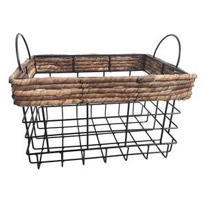 Cesta de alambre de hierro de última tendencia con acabado en polvo negro y asas de cuerda marrón en forma redonda para guardar ropa - Product Image 6