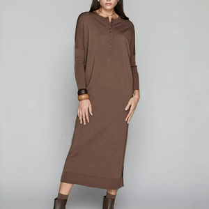 เดรสยาวผ้าถักลำลองสำหรับผู้หญิง แขนโดลแมน สีพื้น เอวธรรมชาติ ผลิตจากผ้าฝ้ายรักษ์โลก ขายส่งปี 2026 - Product Image 3