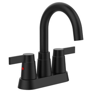 Rubinetto da Bagno Nero Opaco con 2 Maniglie, Girevole a 360 Gradi, a Collo Alto, per Lavabo e Vasca, 4 Pollici - Product Image 1