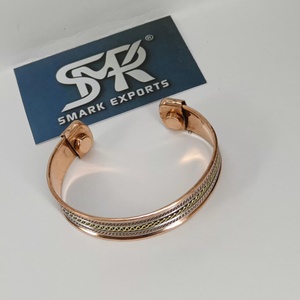 Premium Metal Craft Magnetic Copper Cuff <b>Bangle</b> Multi Layer Chain Design Two Tone Adjustable Open Bracelet - Product Image 4