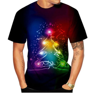 <b>Men's</b> <b>Christmas</b> Tree Light Print T-<b>Shirt</b> Short Sleeve O-Neck Casual Tee Heat Transfer Graphic Top Premium Custom Logo Front - Product Image 1