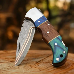 Couteau pliant artisanal LEGACY BLADES en acier Damas, manche en résine, lame à pointe tombante, outil de poche pour le camping et la randonnée - Product Image 4