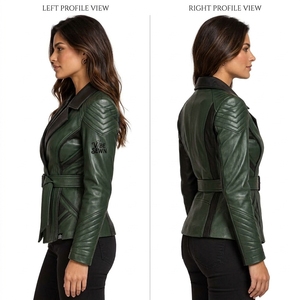 Veste en cuir pour femme, vêtement d'extérieur décontracté, tissu en cuir PU lisse, fermeture éclair sur le devant, coupe confortable, streetwear moderne, OEM - Product Image 4