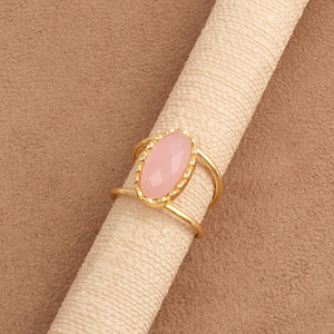 Anillo Ovalado de Cuarzo Rosa Chapado en Oro con Engaste de Latón, Estilo Bohemia, Joyería Unisex para Uso Diario, Regalo - Product Image 4