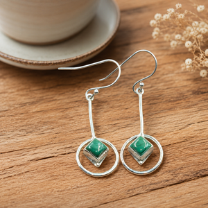 Pendientes Colgantes Geométricos de Malaquita Verde Natural, Plata de Ley 925, Chapados en Oro Rosa y Oro Amarillo, Hechos a Mano, Joyería para Mujer, Regalo - Product Image 2