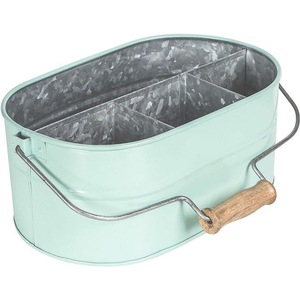 Porte-couverts galvanisé style rustique, design farmhouse, organisateur d'ustensiles avec poignée, 3 compartiments, en métal argenté - Product Image 1