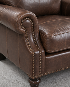 Sillón de Cuero Vacuno Genuino de Alta Calidad, Silla de Acento Tapizada en Cuero Vacuno Real con Brazos Enrollados, Asiento Duradero para Sala de Estar - Product Image 3