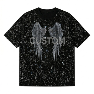 Camiseta Personalizada con Hombros Caídos y Pedrería, 100% Algodón Jersey, Estilo Vintage, Manga Corta, Unisex, Cómoda - Product Image 1