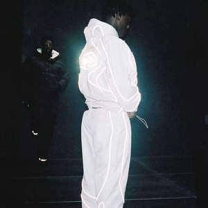 Ensemble de survêtement à capuche pour homme, blanc, imprimé géométrique lumineux, manches longues, fermeture éclair sur le devant, style sportif, léger, pour le printemps - Product Image 3
