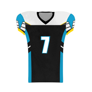 เสื้อฟุตบอลอเมริกันแบบสั่งทำสำหรับผู้ชาย พิมพ์ลายแบบ Sublimation ผ้าโพลีเอสเตอร์ระบายอากาศ สีขาว น้ำเงิน แดง หมายเลข 55 สำหรับผู้ใหญ่ - Product Image 2