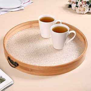 Plateau rond en bois design pour restaurant, mariage, plateau de service rapide en bois gravé, plateau décoratif en bois pour thé et café - Product Image 1
