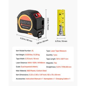 Misuratore Laser Industriale Ricaricabile 2-in-1 con Metro a Nastro Magnetico da 135Ft e 16Ft, 4 Modalità e Opzioni di Lunghezza - Product Image 2
