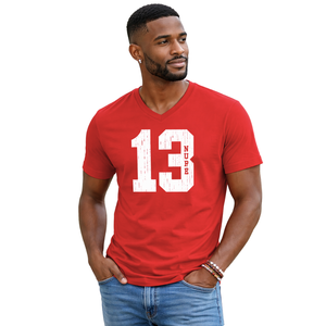 T-shirt à col en V Kappa Alpha Psi numéro 13, vêtements de fraternité grecque avec motif audacieux, confort premium et coupe élégante - Product Image 1