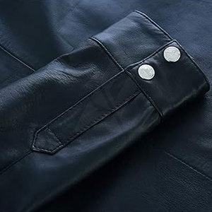 <b>Men's</b> Black Leather Look Button Up <b>Shirt</b> Long Sleeve Collared Casual <b>Western</b> Style Top with Pockets - Product Image 5