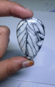 Cabochon de Jaspe Pinolithe Naturel, Pierre Précieuse en Cristal pour Création de Bijoux, Fourniture de Pierres de Guérison, Blanc et Noir - Product Image 4