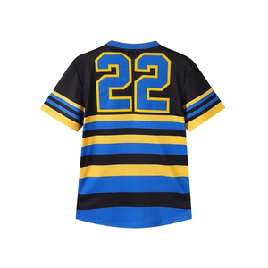 Maillot de baseball SGRHO noir, bleu roi et or, à rayures, à manches courtes, col en V, avec lettres grecques 1922, pour sororité, équipe universitaire et sports - Product Image 2
