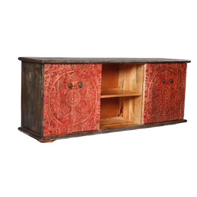 Furnitur ruang tamu industri & antik kayu mangga tua SOLID India dicat papan samping