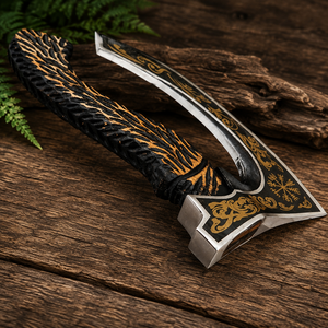 Hacha Decorativa Nórdica Vikinga con Hoja de Acero Inoxidable, Mango de Madera de Palisandro, Funda de Cuero Ecológica, Ideal para Regalo - Product Image 3