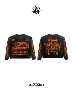 Ensemble t-shirt et pantalon à manches longues Black Orange Racing Club |   Survêtement streetwear oversize à motif flamme |   Fabricant de Marques Privées OEM - Product Image 2