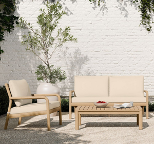 Conjunto de Sofá de Madera de Teca Moderna y Ecológica para Exteriores, Mesa de Centro, Diseño Tropical para Resort, Villa, Sala de Estar, Patio, Jardín, Salón - Product Image 1