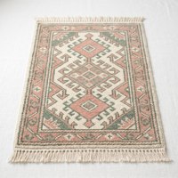 Modern Vintage Kilim Area Rug Hand Knotted Wool/Cotton Carpet Geometric Pattern Fringe Eco-Friendly Non-Slip Low Pile Washable