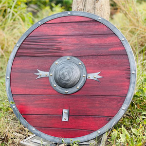 Bouclier rond en bois de style nordique rustique, fait main, pour la décoration intérieure et l'exposition historique - Product Image 1