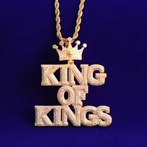 <b>King</b> Of <b>Kings</b> <b>Crown</b> Pendant 925 silver Gold Plated Moissanite Hiphop Necklace Men's Everyday Wear - Product Image 3