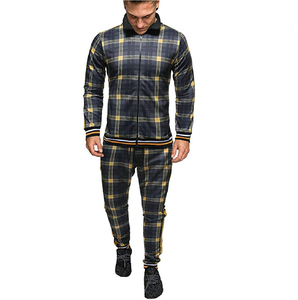 Chándal ajustado de alta calidad para hombre, traje masculino de chándal acanalado con cremallera frontal completa y cuello alto, con cierre y rayas laterales, barato - Product Image 2