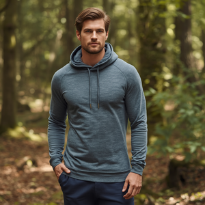 Merino Wool Blend <b>Long</b> <b>Sleeve</b> Hoodie Lightweight Thermal <b>Base</b> <b>Layer</b> T-Shirt with OEM ODM Customization - Product Image 1